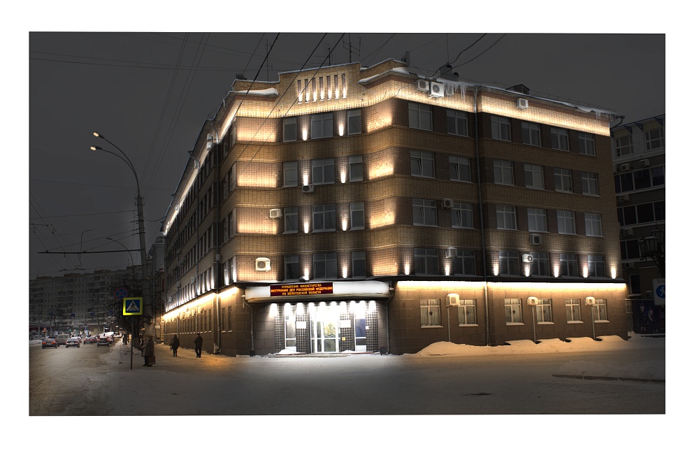 Визуализация архитектурного освещения фасада здания г. Вологда