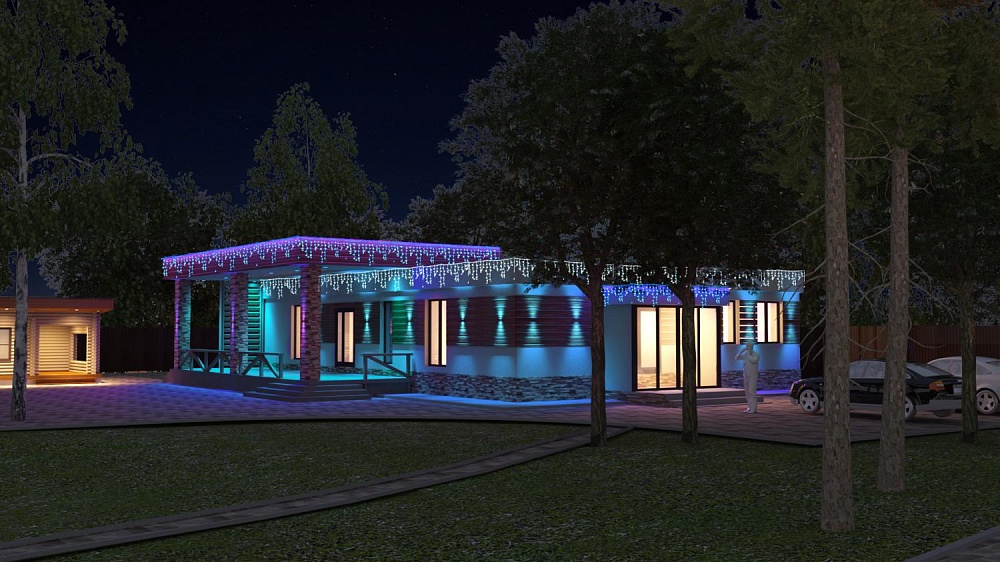 Визуализация освещения фасада частной усадьбы