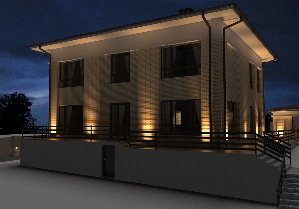 Визуализация архитектурного освещения фасада частного дома