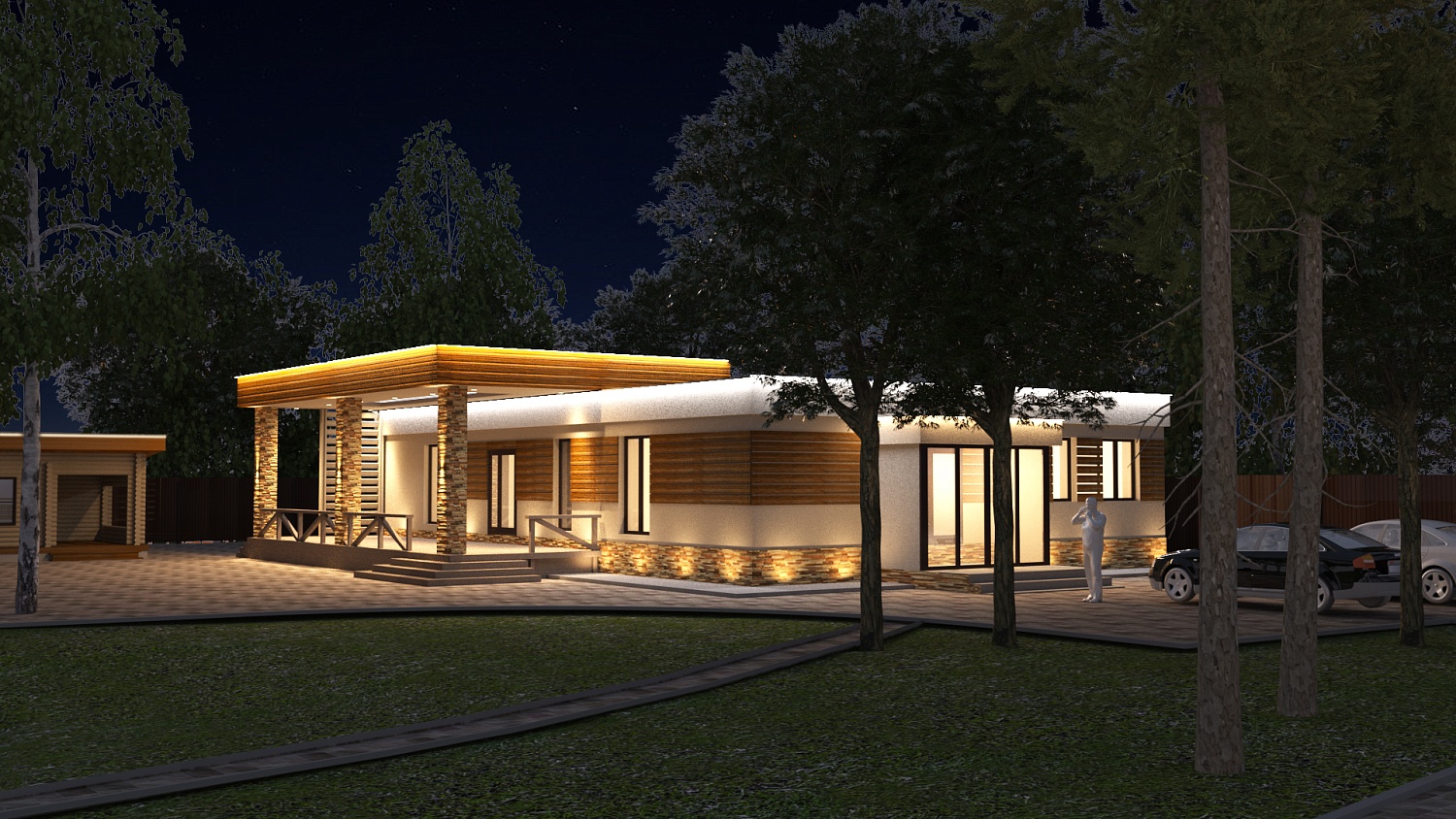 Визуализация освещения фасада частной усадьбы