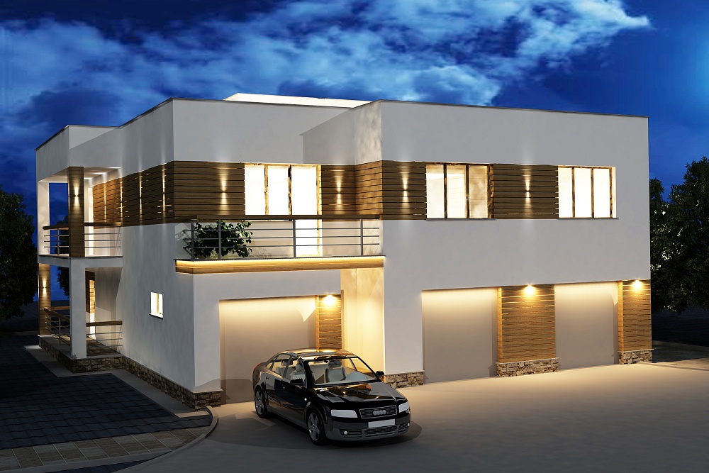 Визуализация архитектурного освещения фасада коттеджа