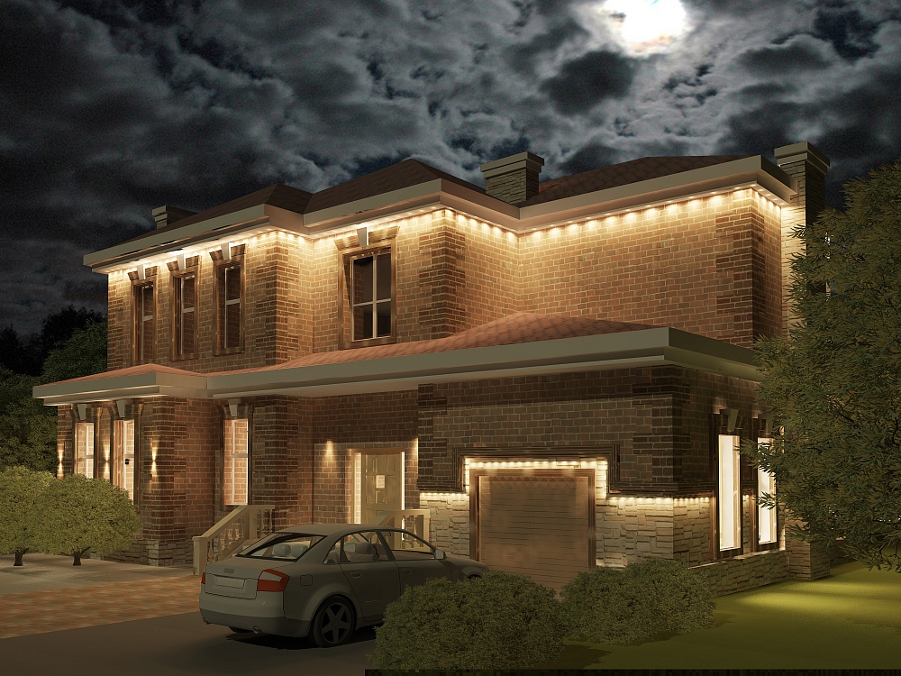 Визуализация архитектурного освещения фасада частного дома
