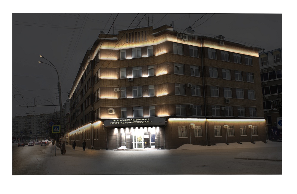 Визуализация архитектурного освещения фасада здания г. Вологда