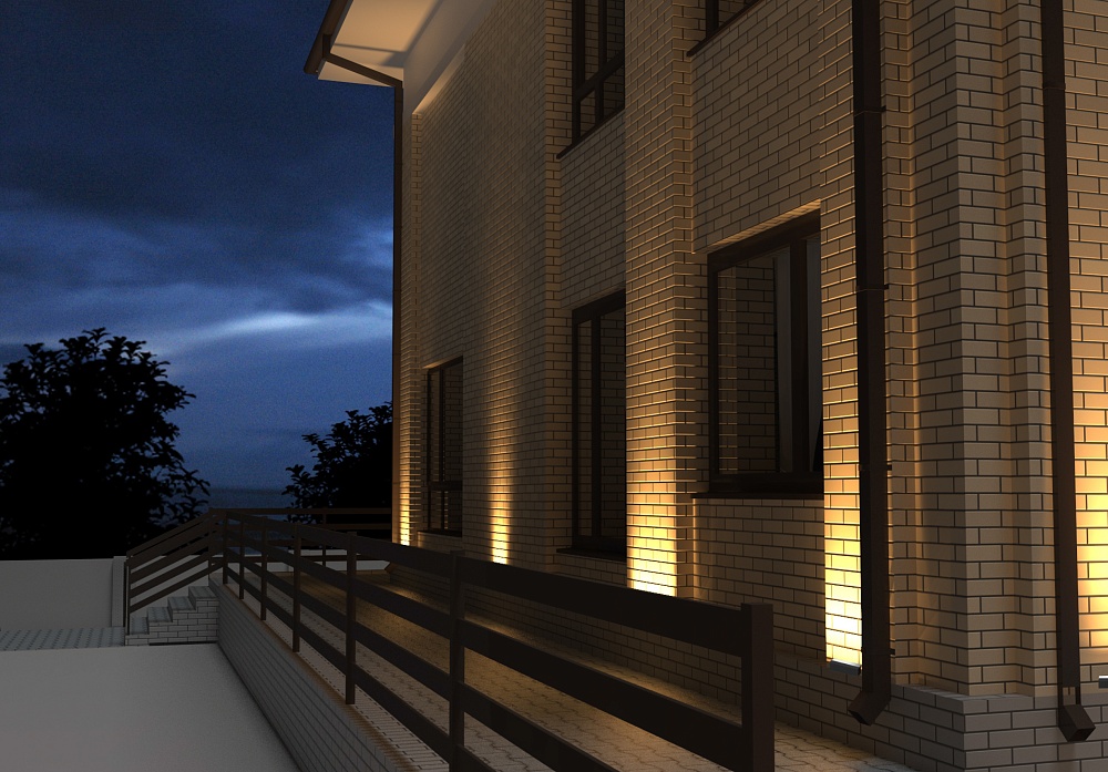Визуализация архитектурного освещения фасада частного дома