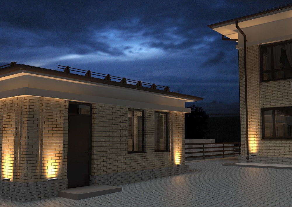 Визуализация архитектурного освещения фасада частного дома
