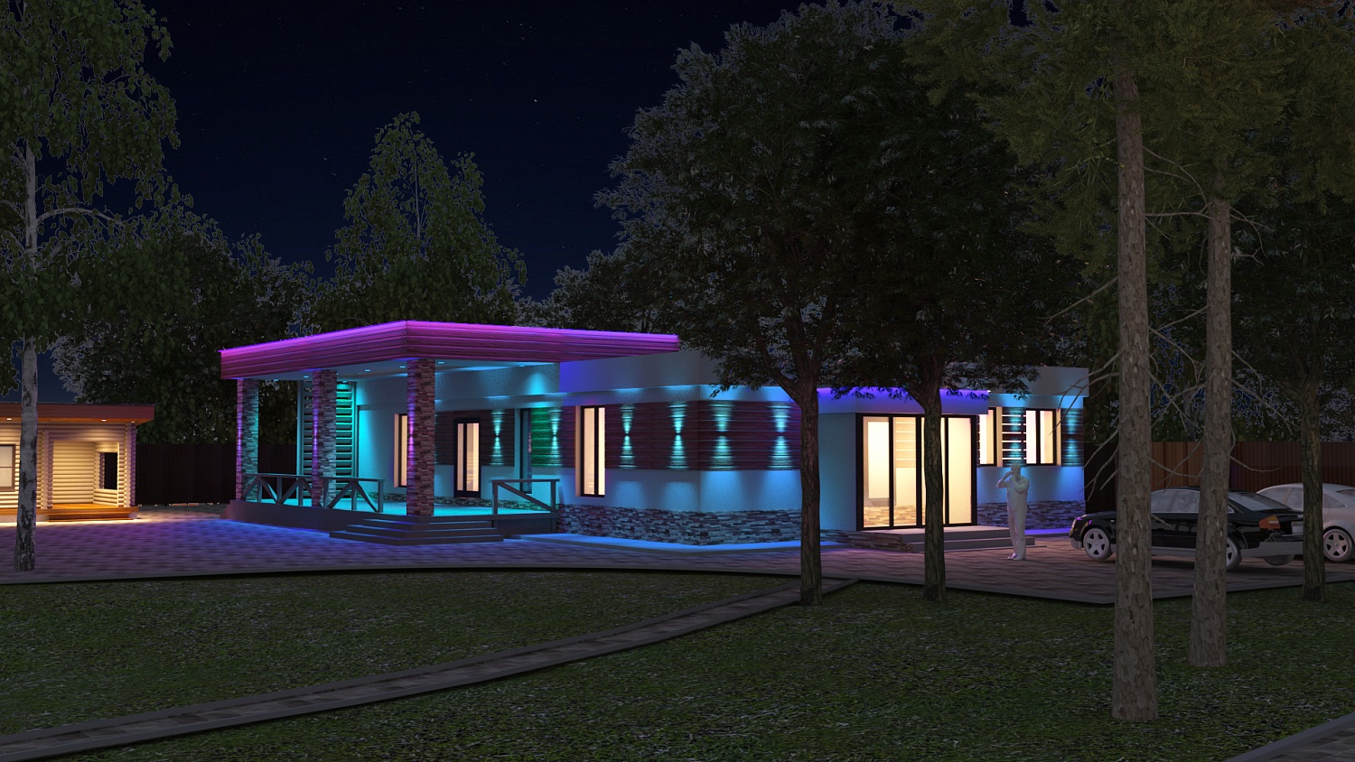 Визуализация освещения фасада частной усадьбы