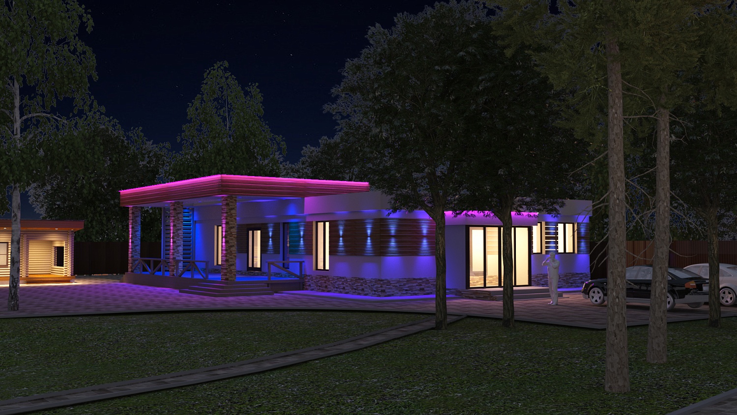 Визуализация освещения фасада частной усадьбы