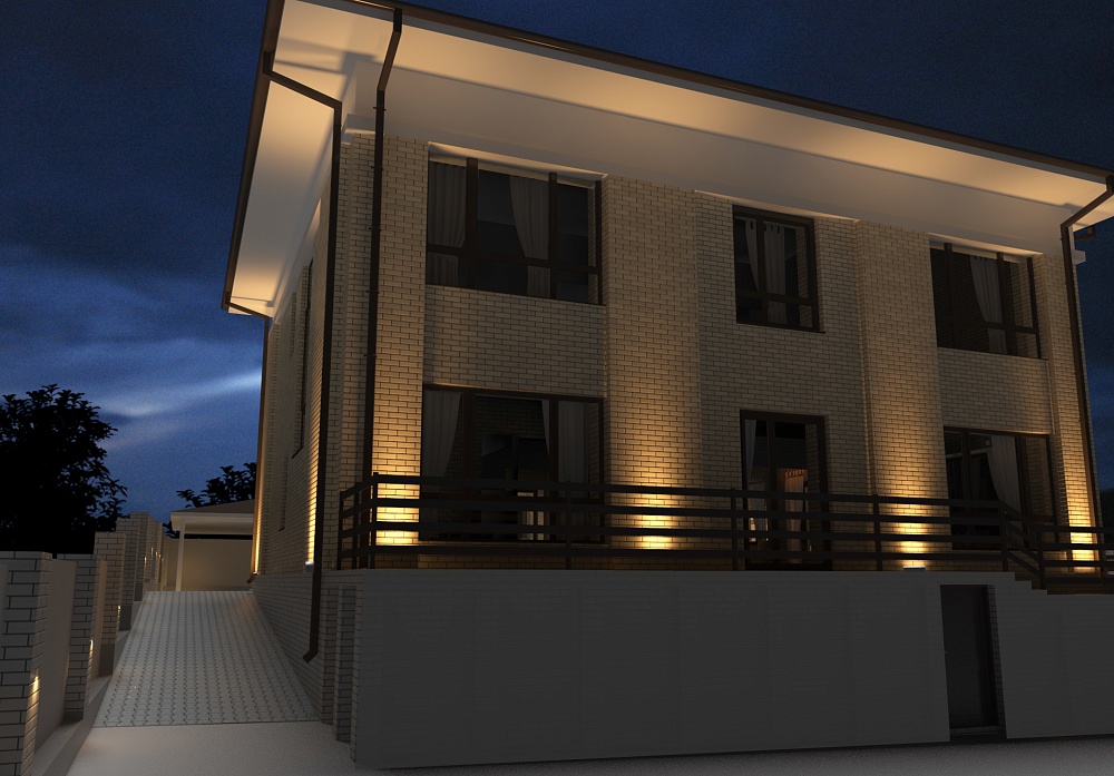 Визуализация архитектурного освещения фасада частного дома