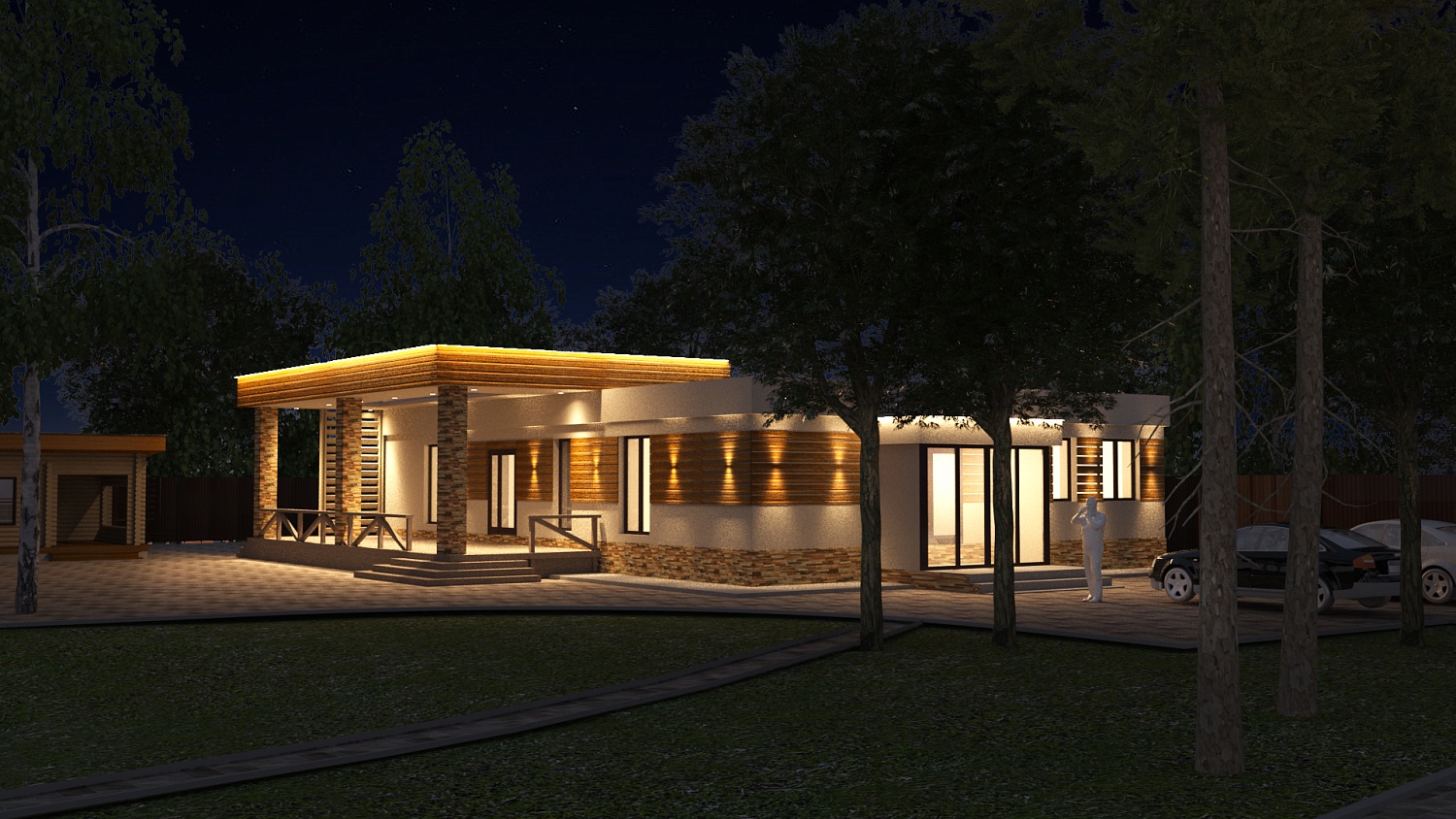 Визуализация освещения фасада частной усадьбы