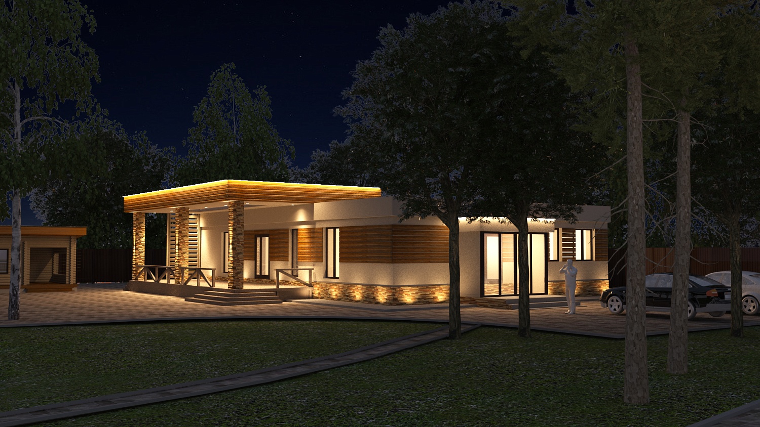 Визуализация освещения фасада частной усадьбы