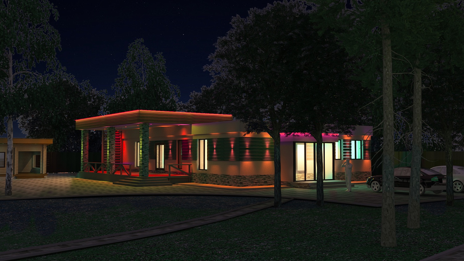 Визуализация освещения фасада частной усадьбы
