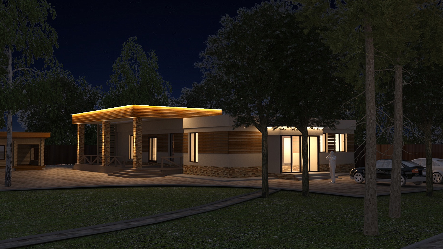 Визуализация освещения фасада частной усадьбы