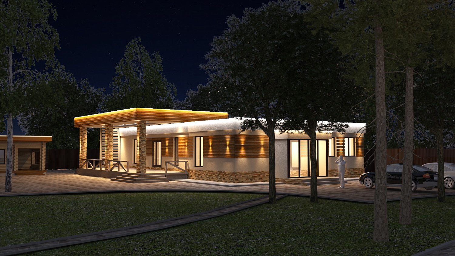 Визуализация освещения фасада частной усадьбы